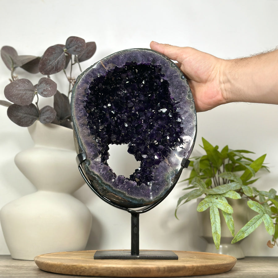 Huge Natural Deep Purple Amethyst Geode on Stand - MWS3077