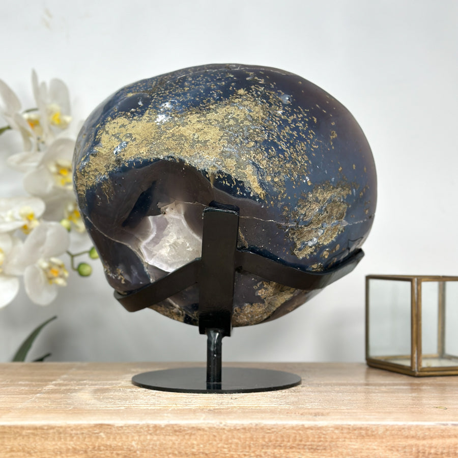 Large Blue Agate Geode with Calcite Formation - MWS0451