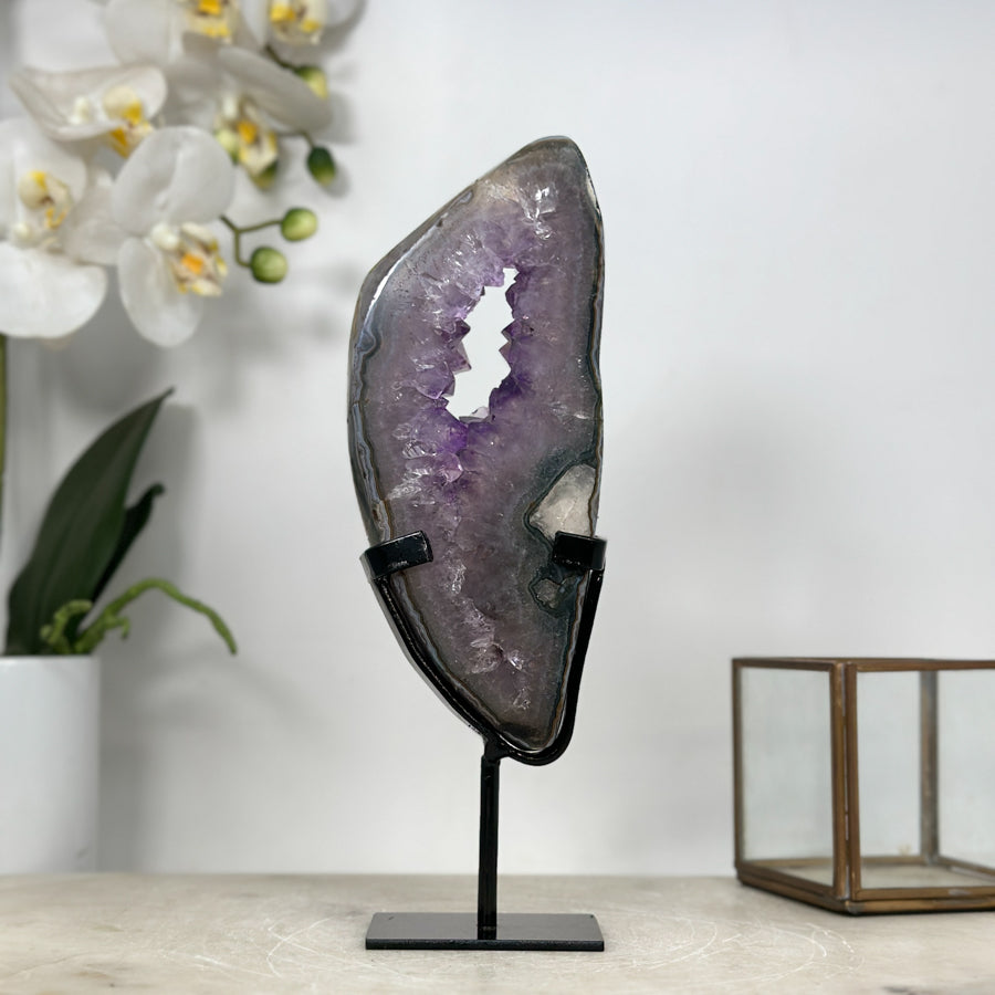 Natural Amethyst Geode Slice Portal with Stand - MWS1947