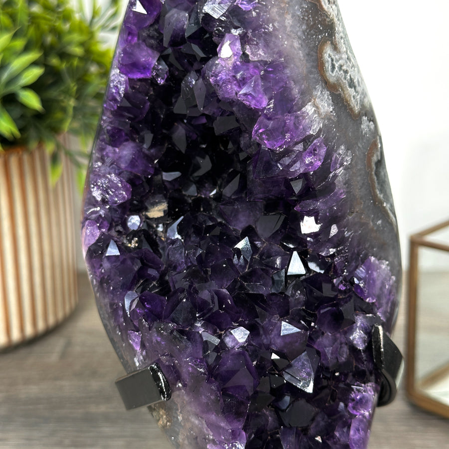 Natural Amethyst Crystal Geode, Metallic Stand Included - MWS2157
