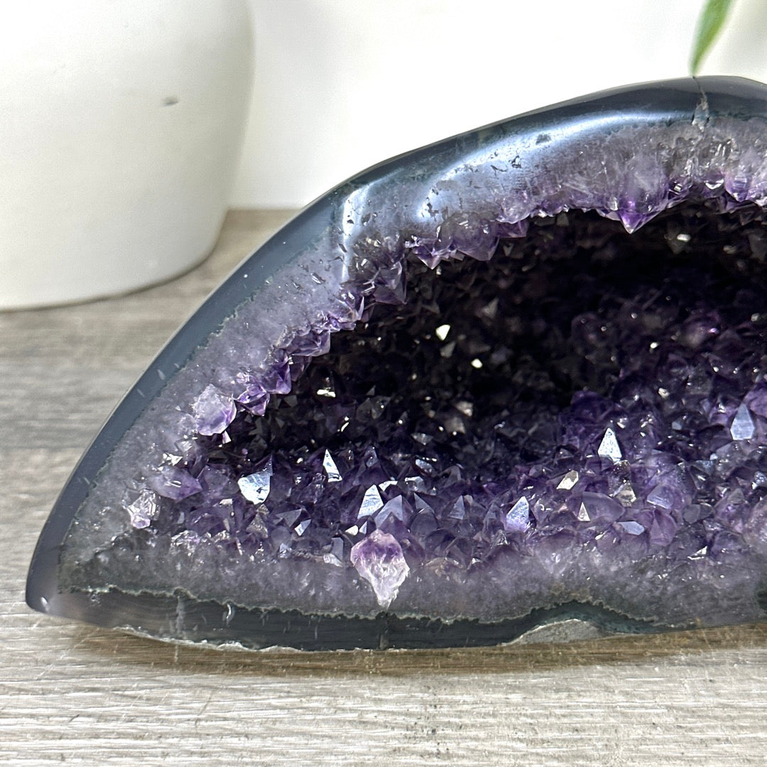 Natural Amethyst &amp; Agate Stone Geode with polished Shell - STGE0082