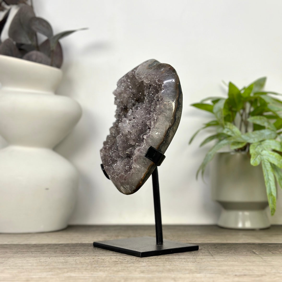 Natural Sugar Amethyst Specimen on Metal Stand - MWS3376