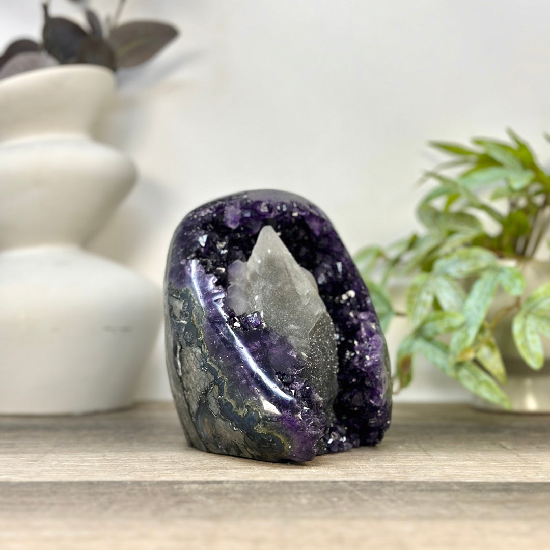 Collection Grade Natural Amethyst Geode with Calcite Point - CBP1411