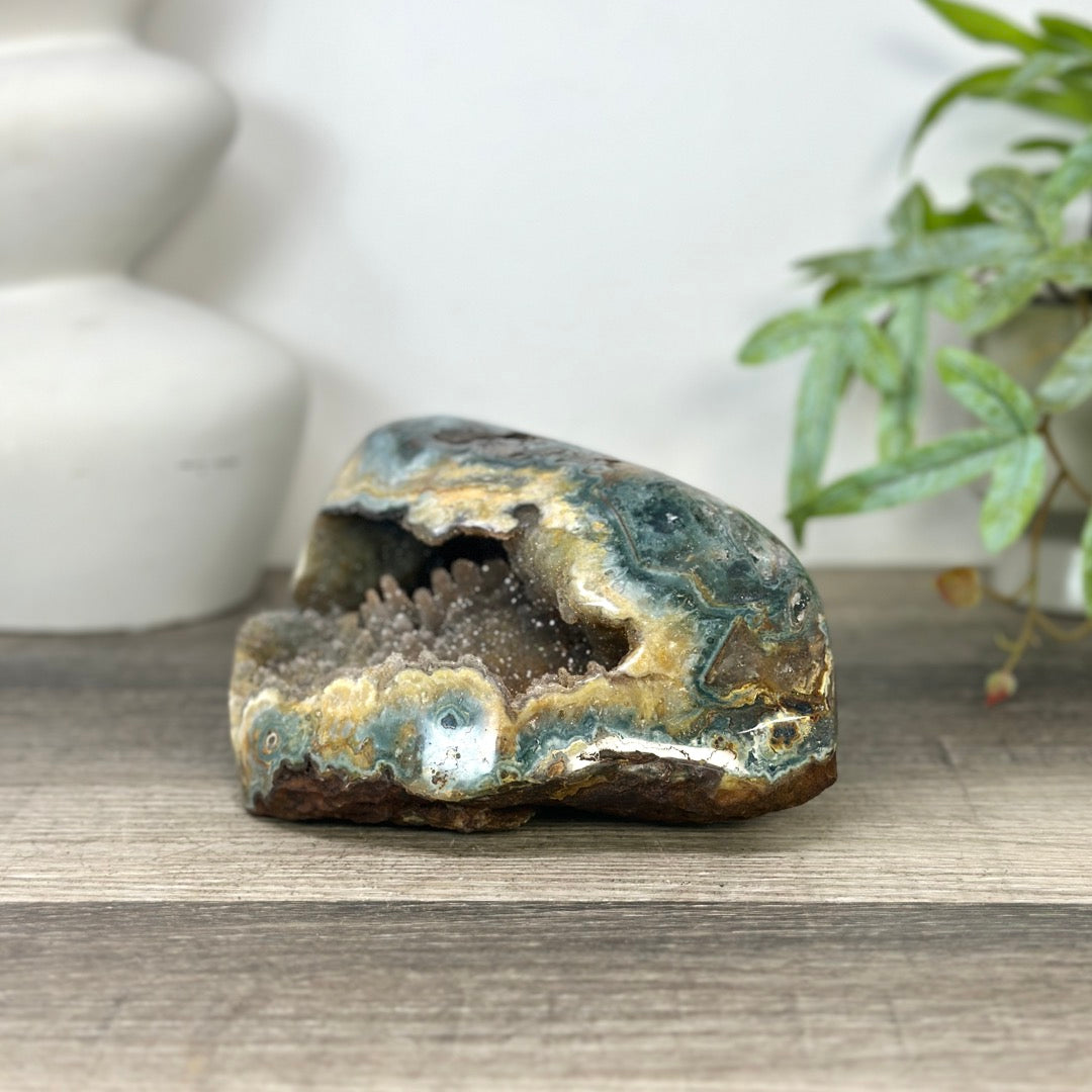 Natural Quartz &amp; Jasper Geode with Micro Stalactites Formations - STGE0039