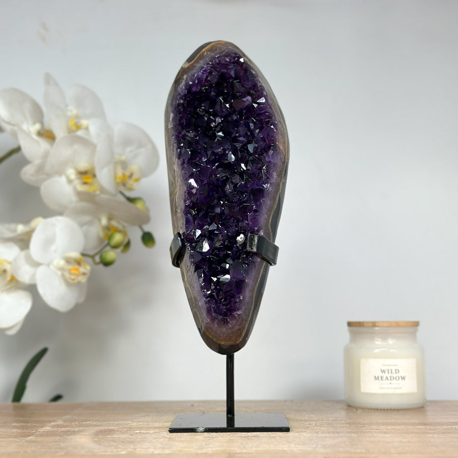 Large Amethyst &amp; Agate Crystal, Metallic Stand Included - MWS1489