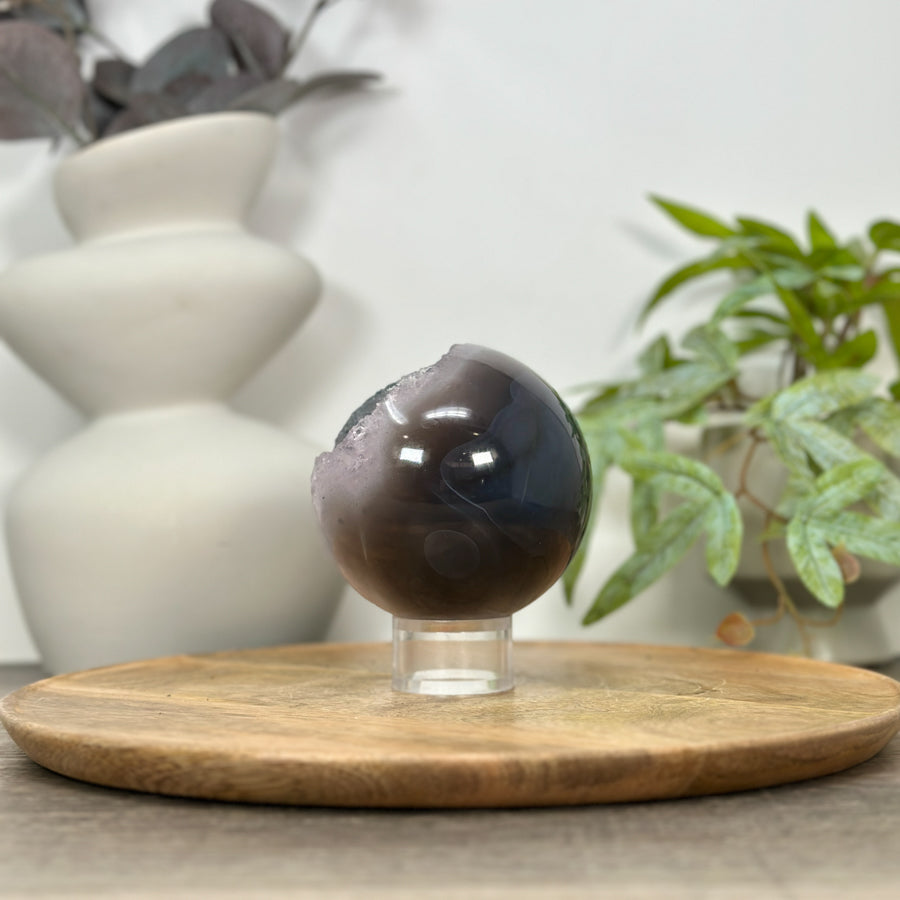 Quartz &amp; Agate Sphere Geode with Calcite Crystal Formation - SPH0149