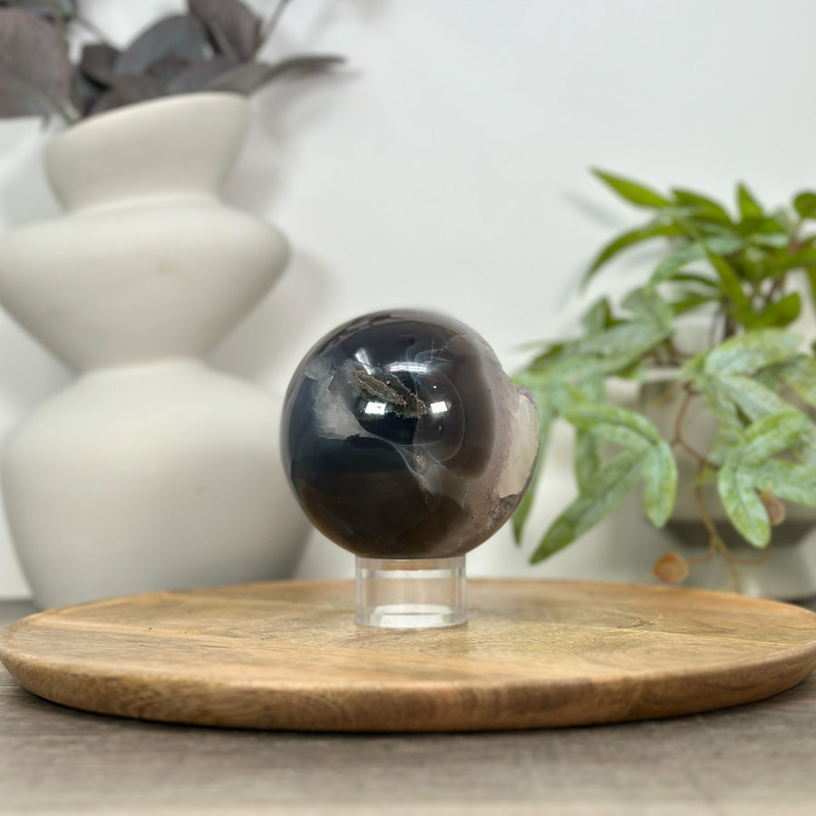 Quartz &amp; Agate Sphere Geode with Calcite Crystal Formation - SPH0149
