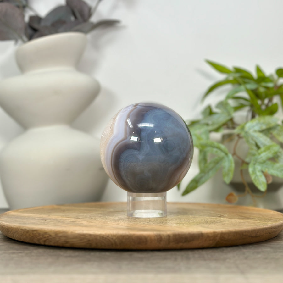 Blue Banded Agate &amp; Druzy Quartz Sphere Geode - SPH0156