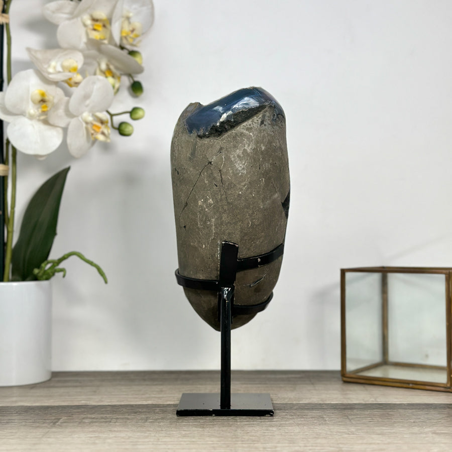 Unique Agate Geode with Dark Druzy Crystals – Natural Stone Display Piece