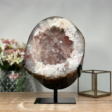 Unique Natural Quartz Geode with Red Calcite Specimen - MWS0822