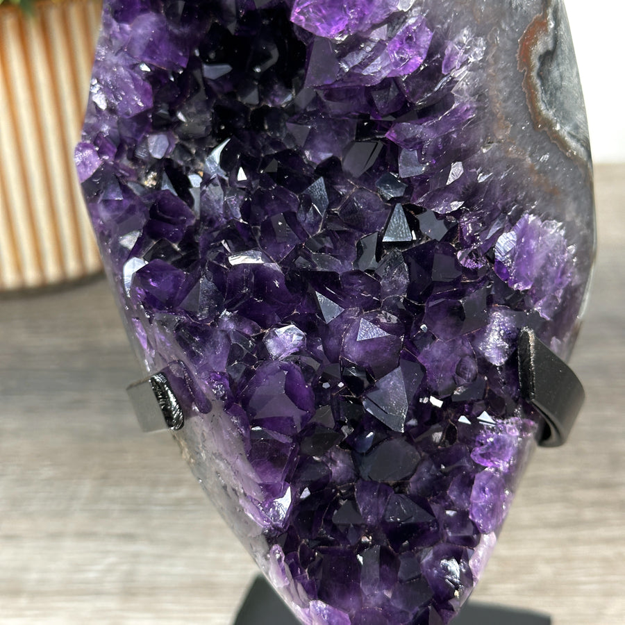 Natural Amethyst Crystal Geode, Metallic Stand Included - MWS2157