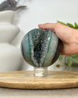 Banded Agate & Green Quartz Druzy Sphere Geode - SPH0190