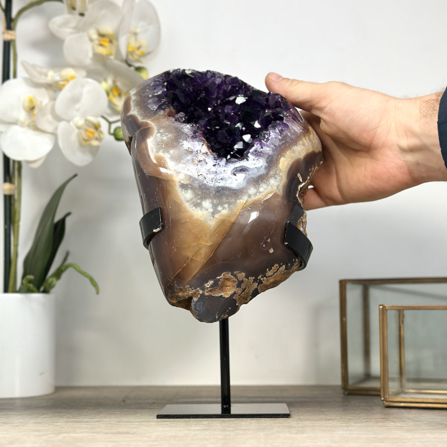 Deep Purple Amethyst Geode with Agate Shell - MWS2188