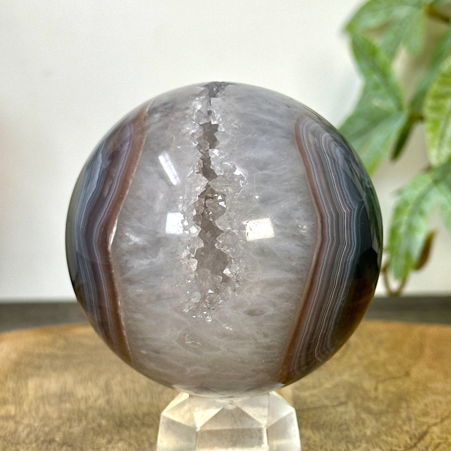 Banded Agate &amp; Quartz Druzy Sphere Geode - SPH0218