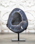 Natural Blue Agate Geode with Grey Tone Druzy Crystals - MWS0395