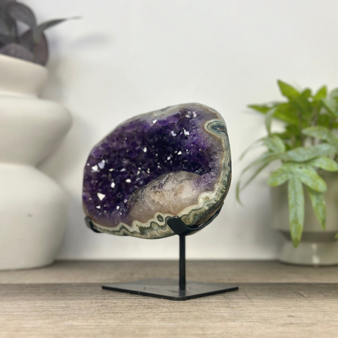Natural Amethyst Geode with Calcite Inclusin and Green Jasper Shell - MWS3339