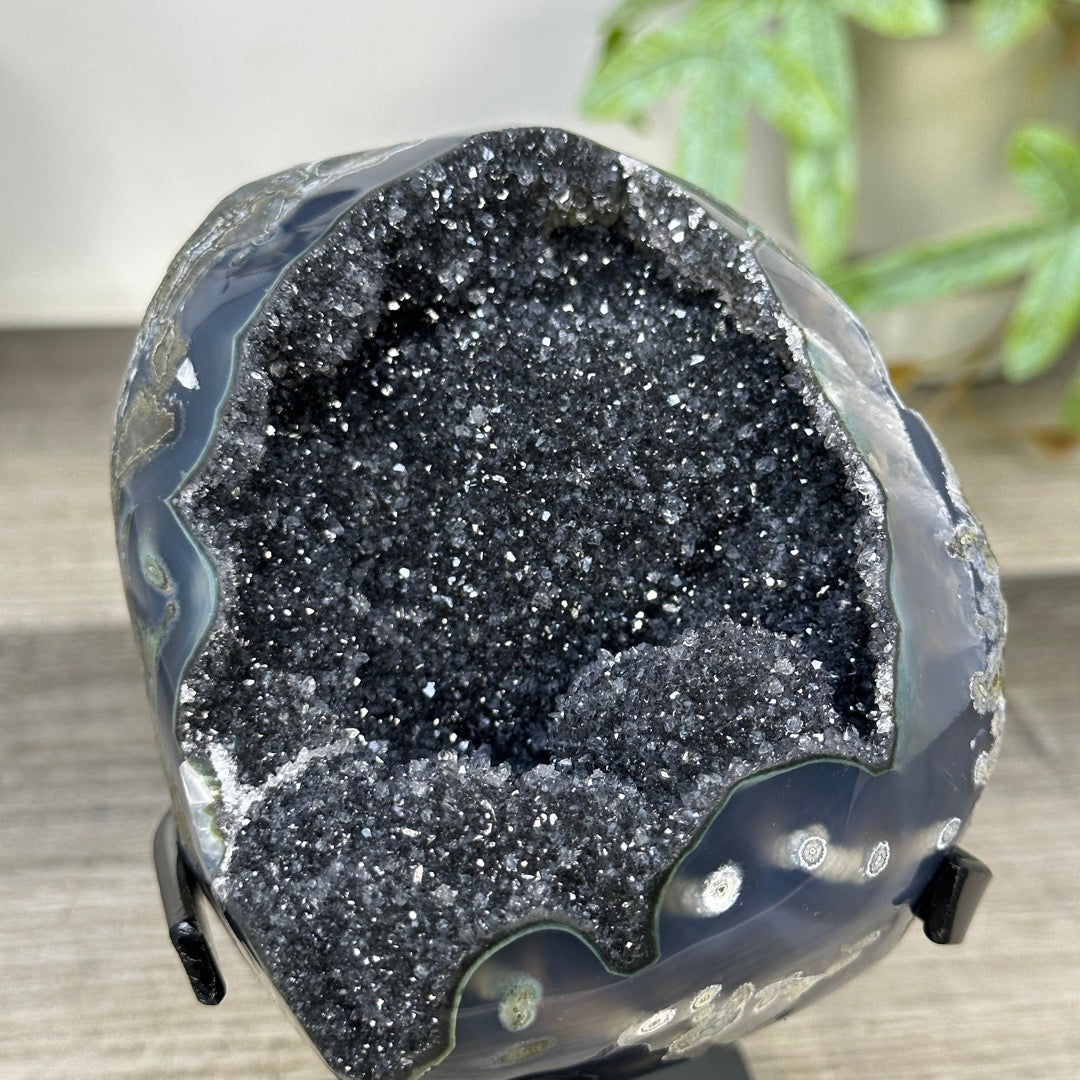 Black Amethyst &amp; Agate Geode on Stand - MWS3284