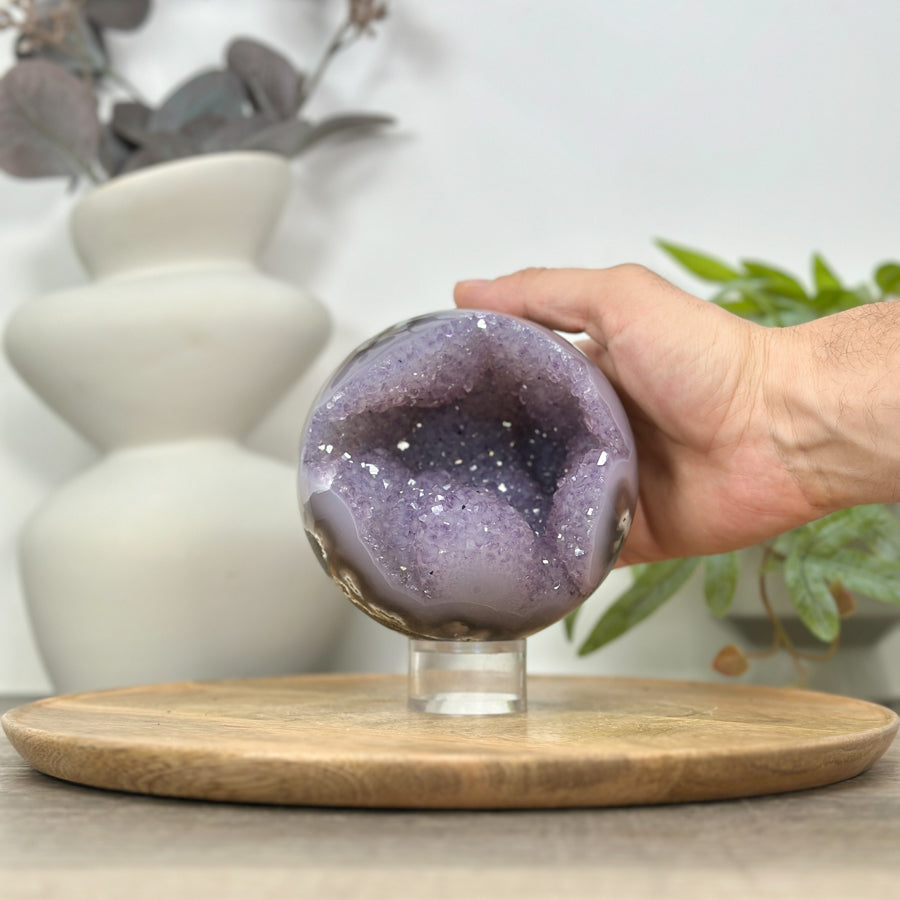 Natural Amethyst Druzy &amp; Agate Sphere Geode - SPH0162