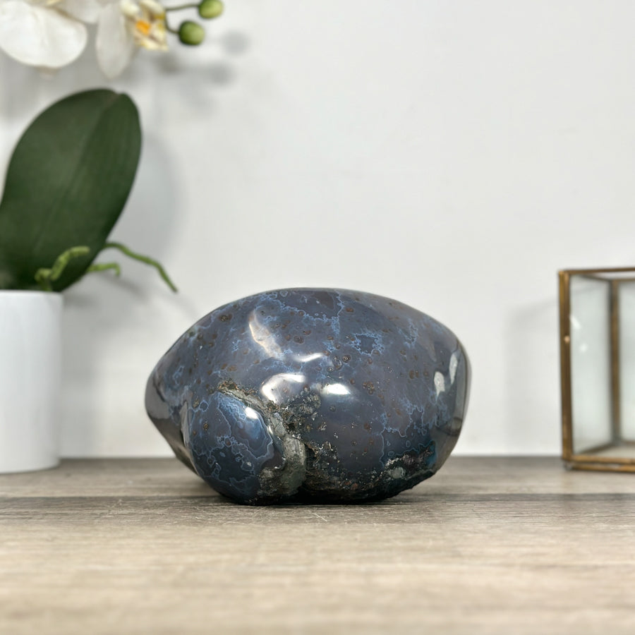 Natural Amethyst Druzy &amp; Blue Banded Agate Stone Geode - STGE0018