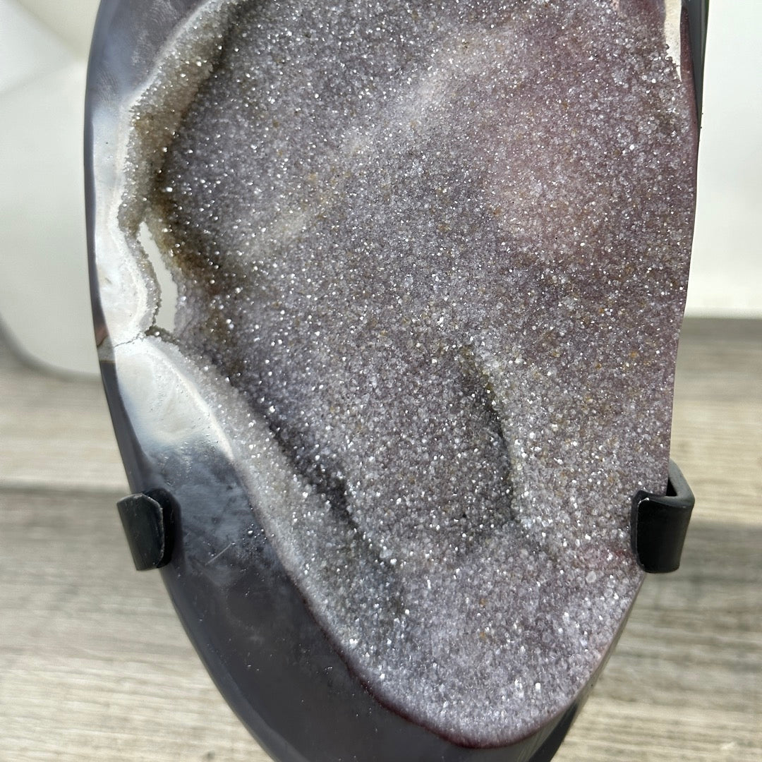 Blue Agate Geode with Druzy Crystals - Metal Stand included - MWS3347
