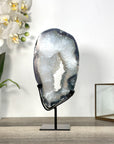 Agate Geode Slice with Sugar Quartz Druzy Crystals on Metal Stand - MWS2735