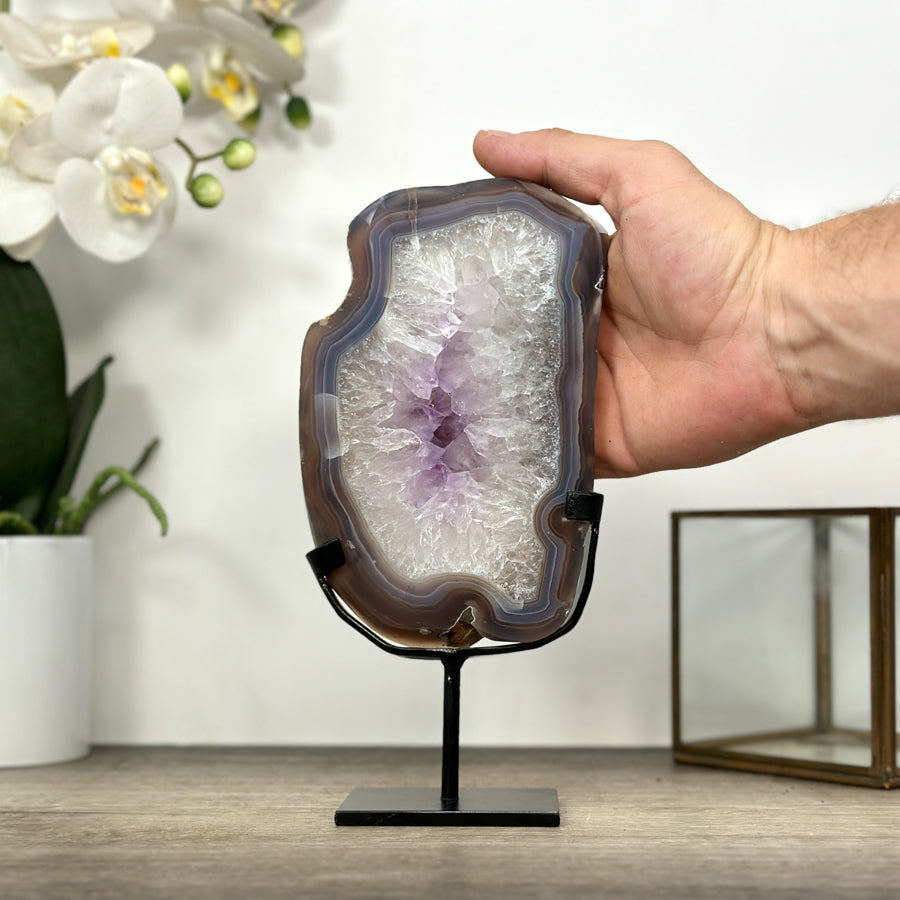 Amethyst Quartz &amp; Banded Agate Geode Slice - MWS2999