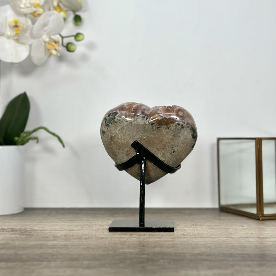 Natural Orange Tone Quartz Druzy Stone Heart - HST0327