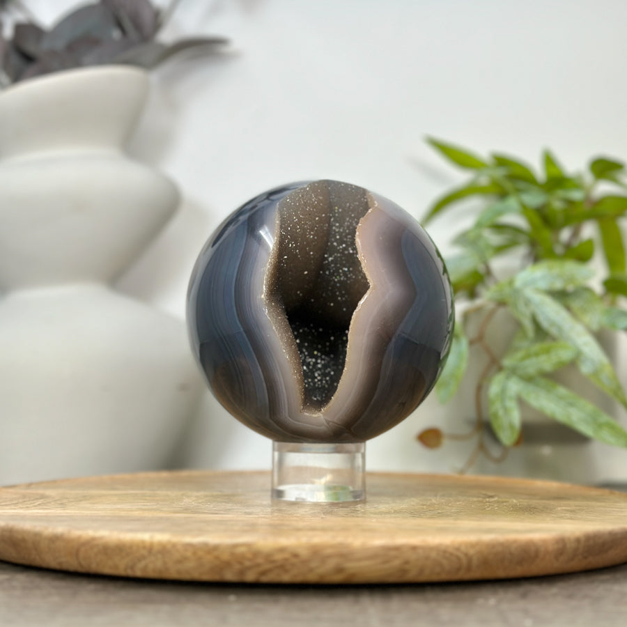 Banded Agate &amp; Quartz Druzy Sphere Geode - SPH0186