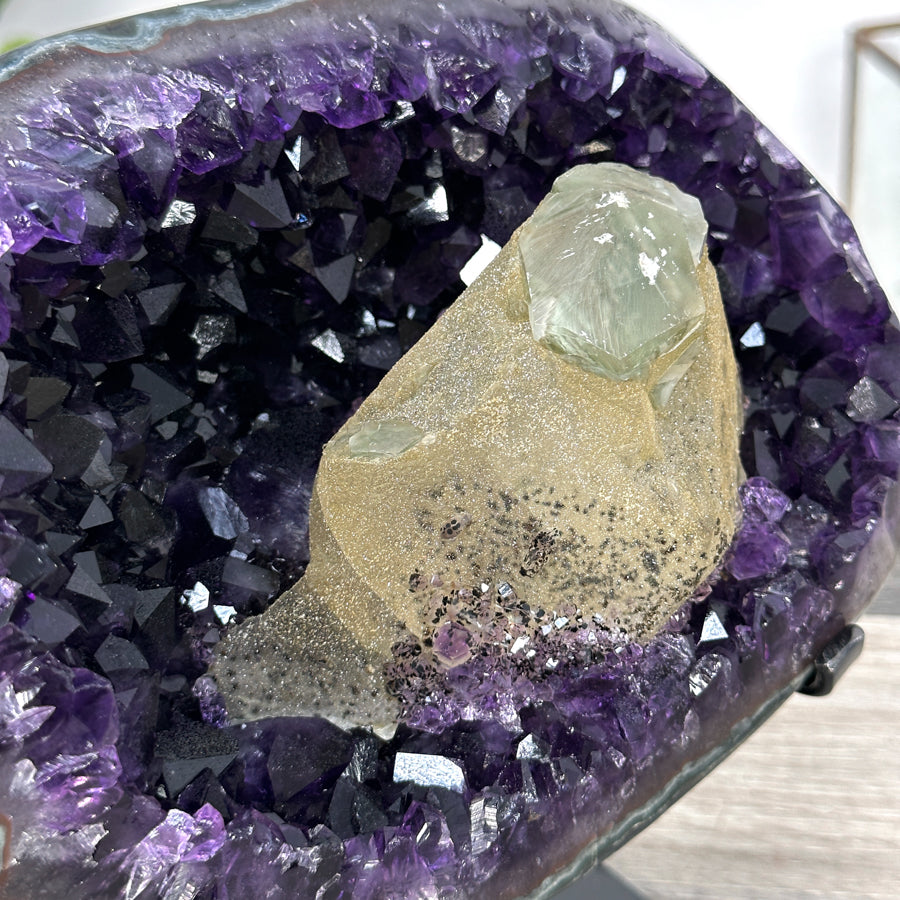 Amethyst Geode with Calcite Centerpiece on Stand for Collector Display - MWS2612