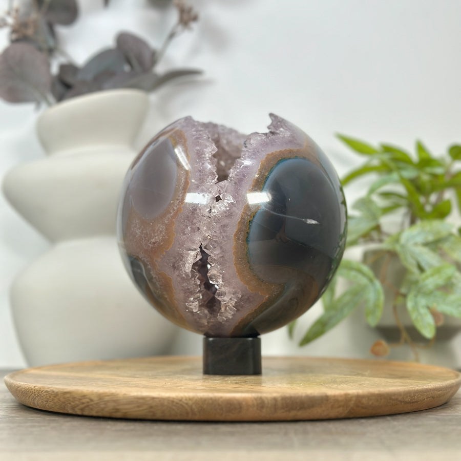 Large NaturalAmethyst &amp; Agate Sphere Geode - SPH0166