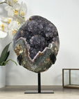 Natural Amethyst Druzy Crystal Geode, Metallic Stand Included - MWS2093