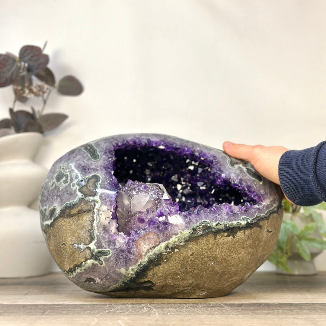 Huge A Grade Amethyst Geode with unique Calcite Crystal Formation - STGE0055