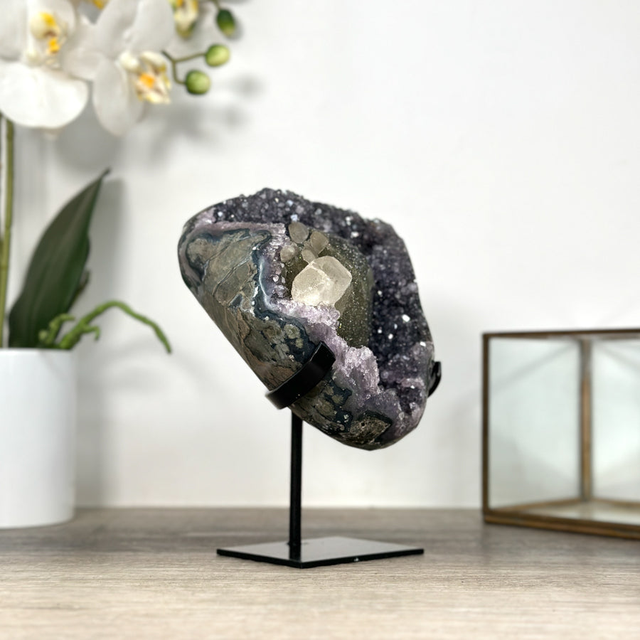 Unique Amethyst Cluster With Rare Calcite Formation – One-of-a-Kind Crystal - MWS2504