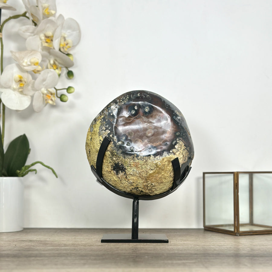 Natural Amethyst Geode with Polished Agate Shell - Stand Included - MWS3034