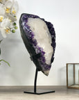 Huge Calcite Crystal Formation on Deep Purple Amethyst Cluster - MWS2314