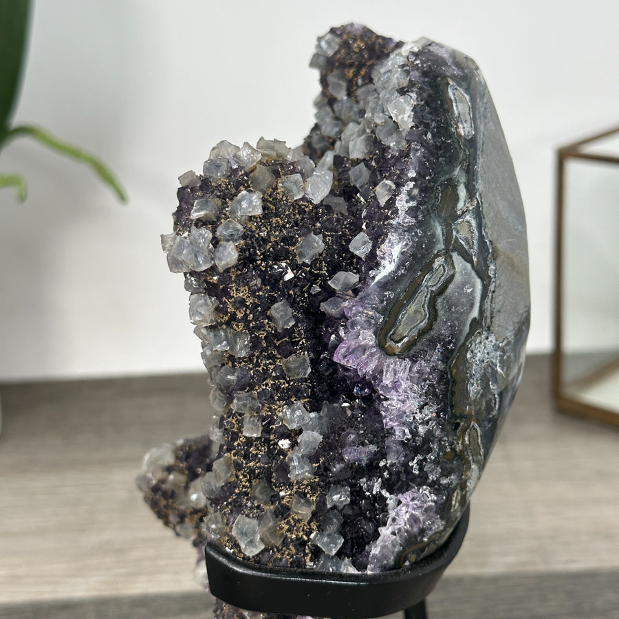 Amethyst Geode with Calcite Formation on Stand – Unique Natural Display Piece - MWS2896