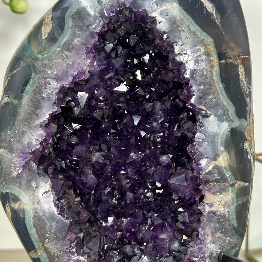Deep Purple Amethyst Geode With Metal Stand – Elegant Crystal Display - MWS2700