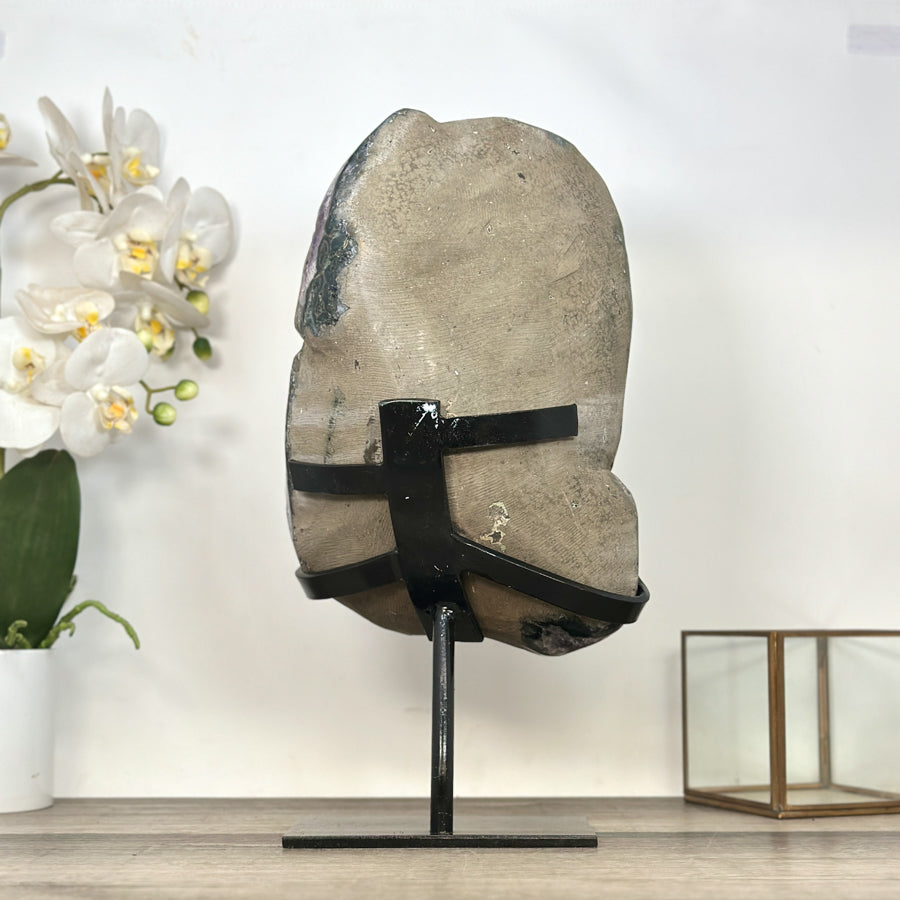 Huge Uruguayan Natural Amethyst Specimen on Metal Stand - MWS2968