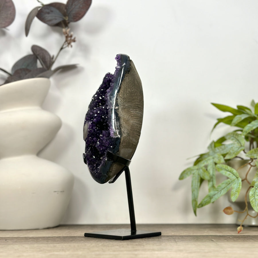 Natural Agate &amp; Amethyst Geode on Metal Stand - MWS3180