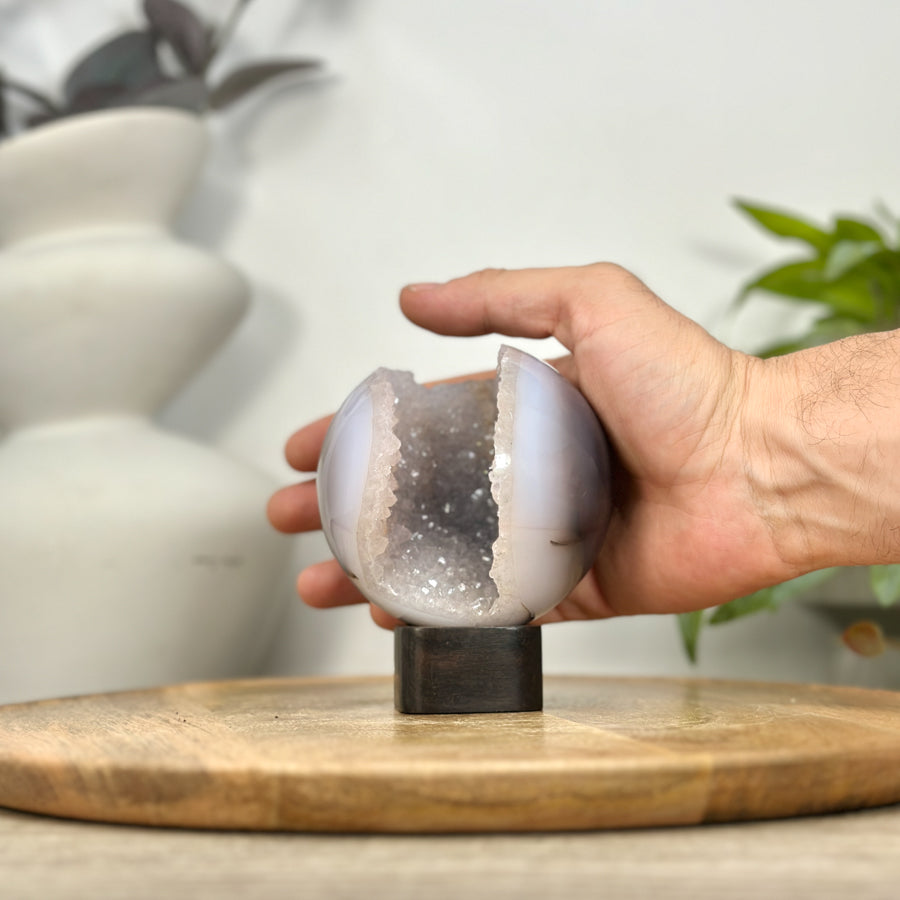 Banded Agate &amp; Druzy Quartz Sphere Geode - SPH0206
