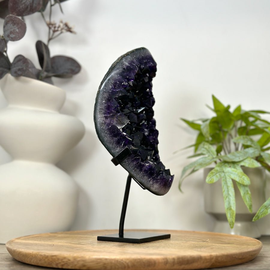 Deep Purple Amethyst Geode on Metal Stand - Perfect for Home Decor - MWS3061