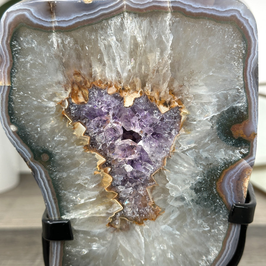 Amethyst Agate Geode Slice onMetal Stand - MWS2905