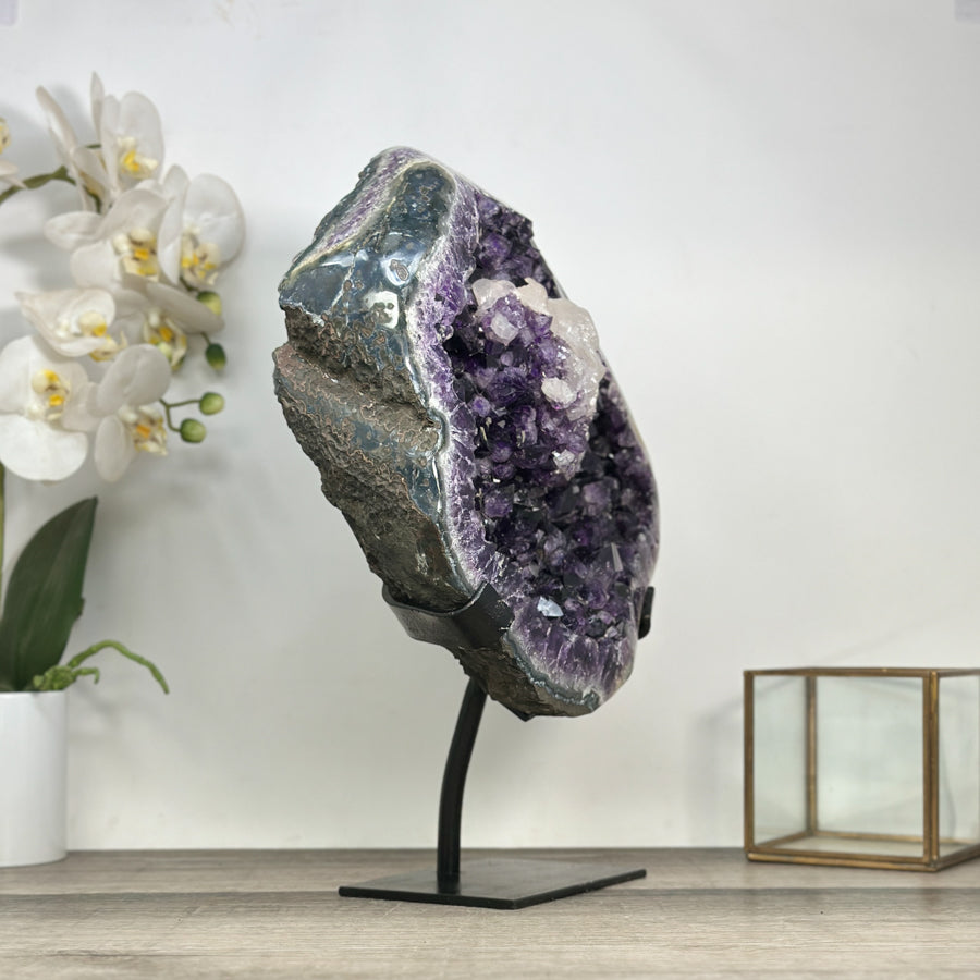 Amethyst Crystal Geode with Deep Purple Crystals and Calcite Formation - MWS2837
