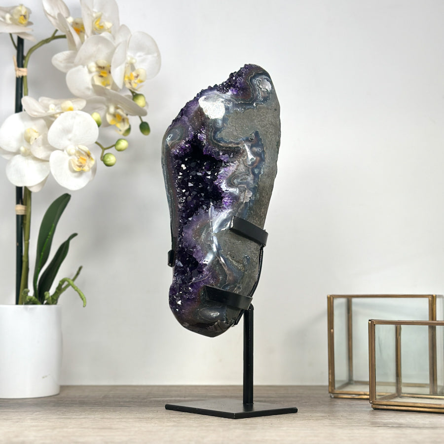 Deep Purple Amethyst Crystal Formation with Metal Stand - MWS2316
