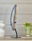 XXL Natural Blue Banded Agate & Quartz Stone Slice on Stand - MWS3043