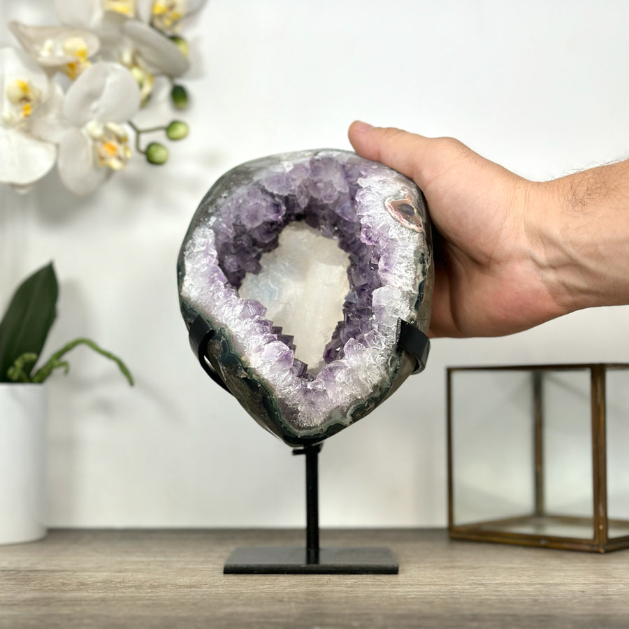 Natural Amethyst Geode wih Calcite Crystal interior - MWS3018