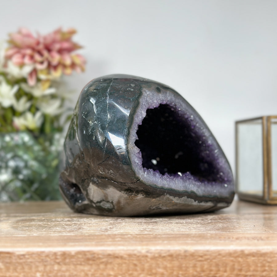 Polished Amethyst &amp; Agate Geode with Druzy Cavity from Uruguay - STGE0006