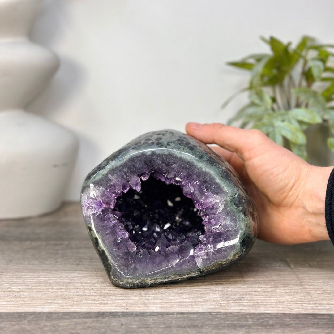 Natural Amethyst Geode with Green Jasper Shell - STGE0092