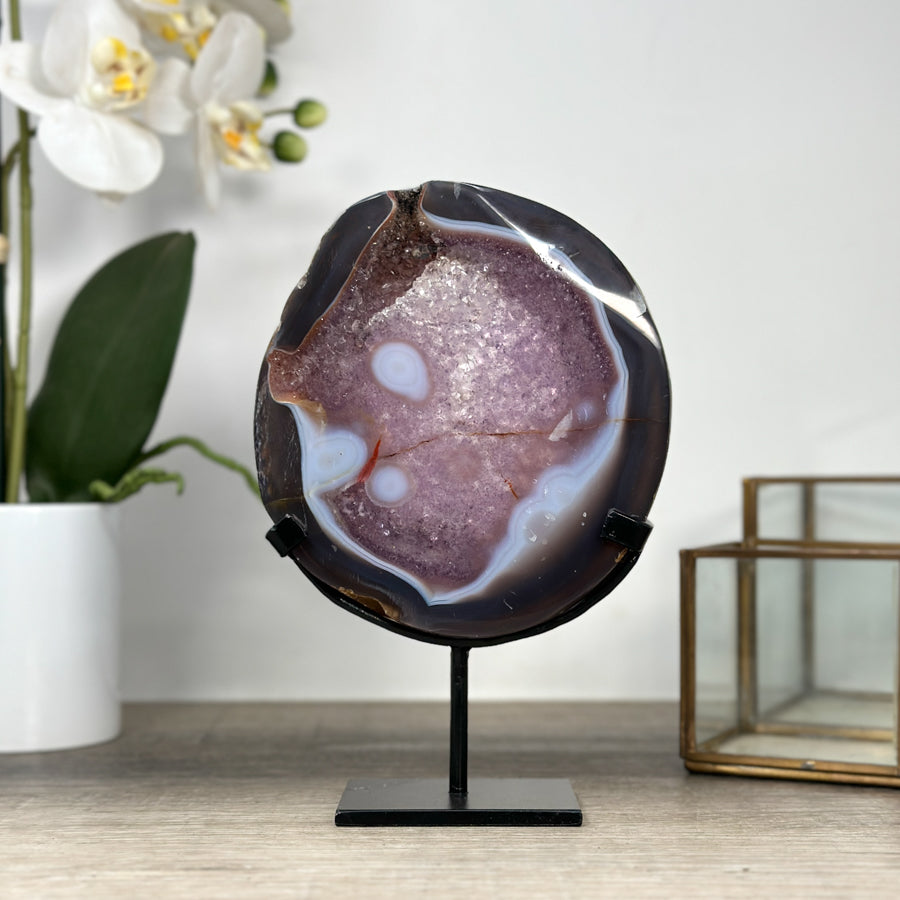 Stunning Agate &amp; Amethyst Geode with Metal Stand - MWS2224
