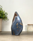 Blue Agate & Quartz Druzy Stone Flame Carving - FST0165